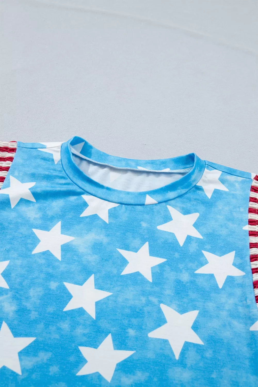 Vintage Star Print Striped Ruffle Sleeve Independence Day Top