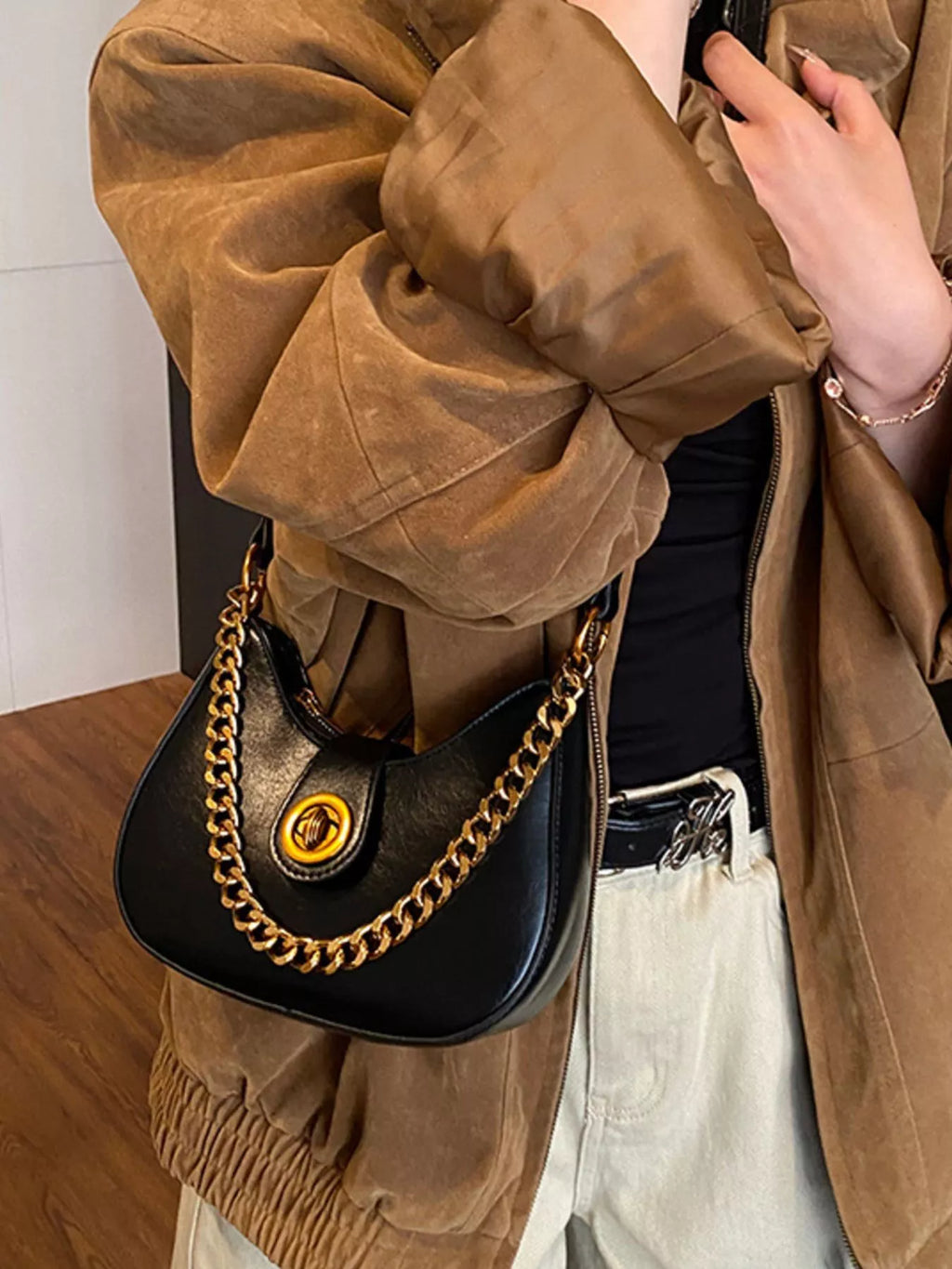 Chain Accent Shoulder Bag