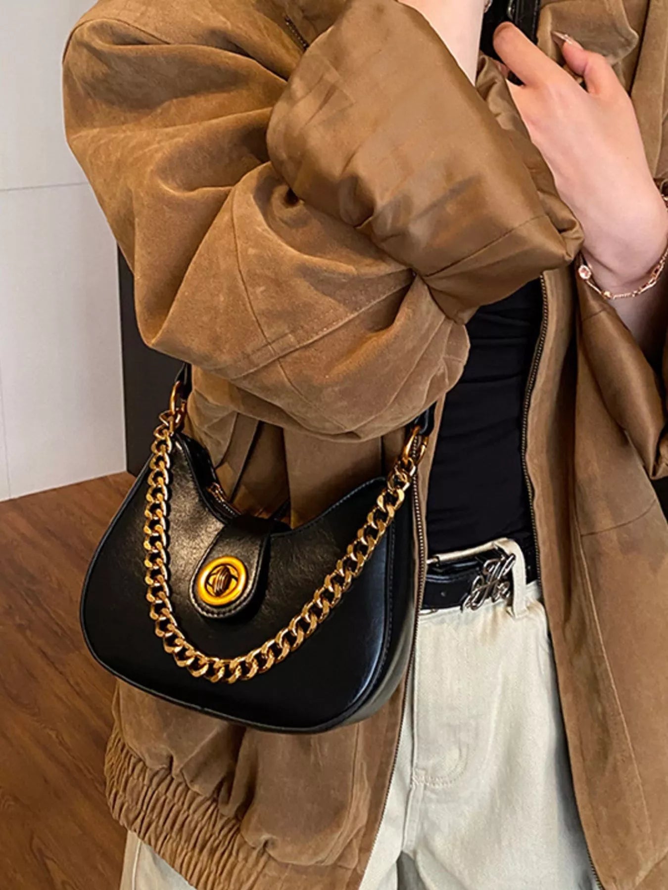 Chain Accent Shoulder Bag