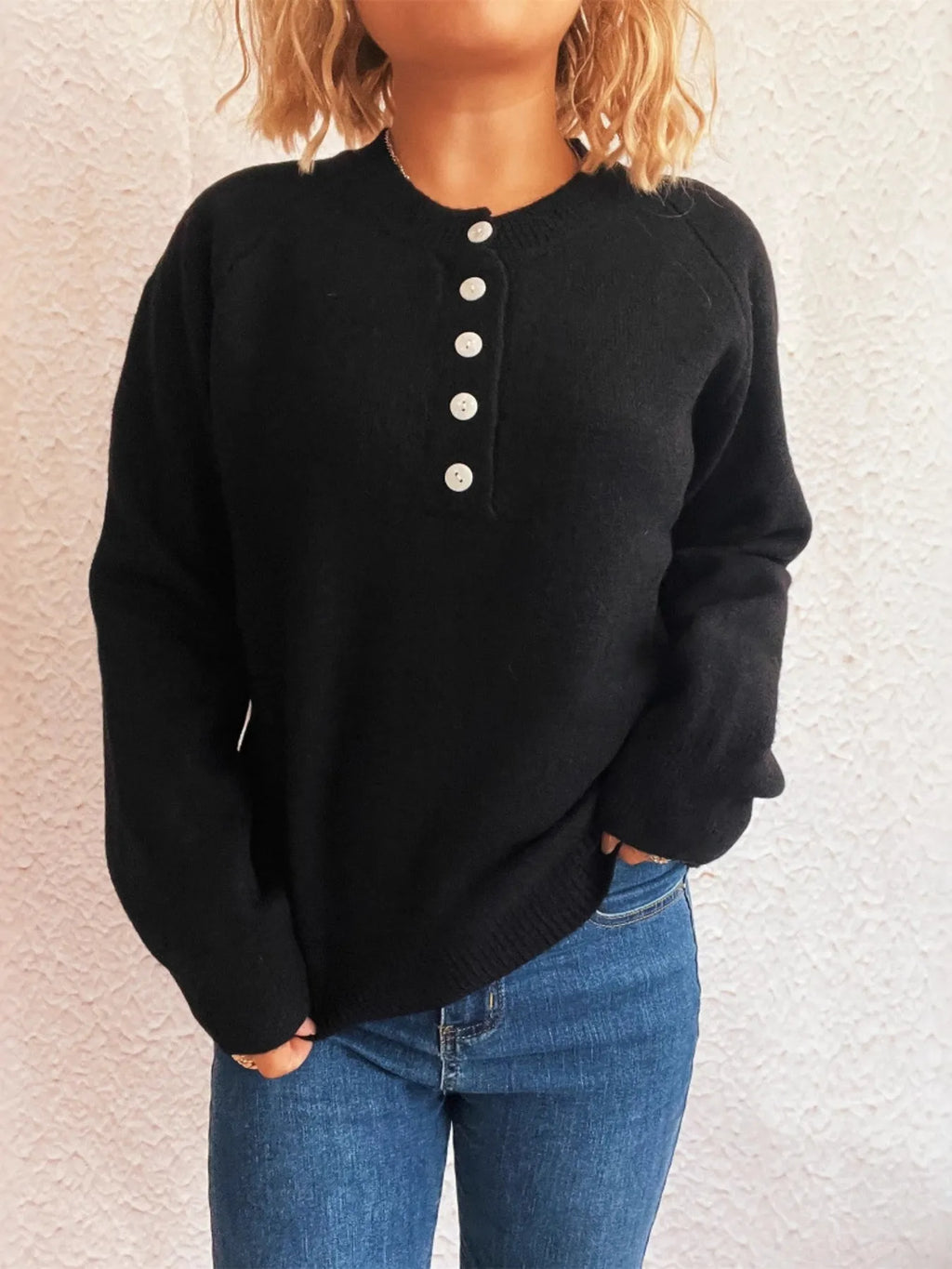 Button-Front Long Sleeve Sweater
