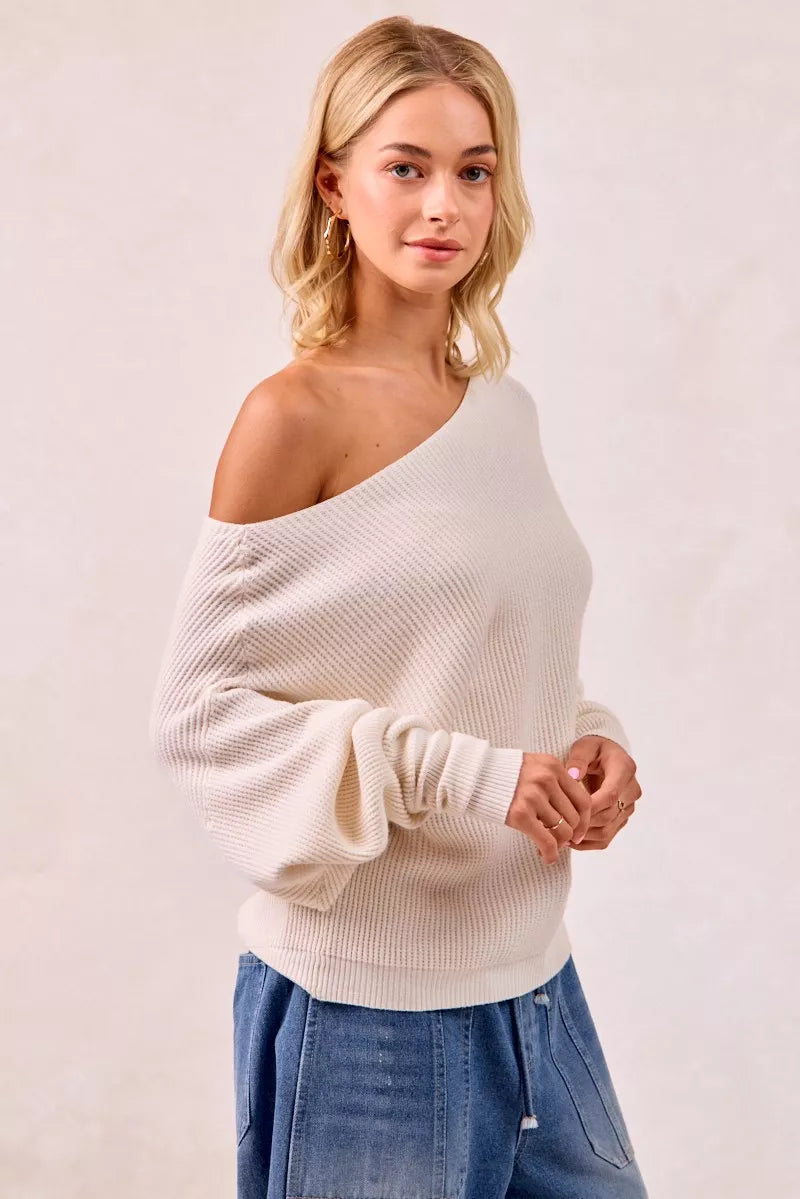 BiBi Waffle Knit Off Shoulder Top
