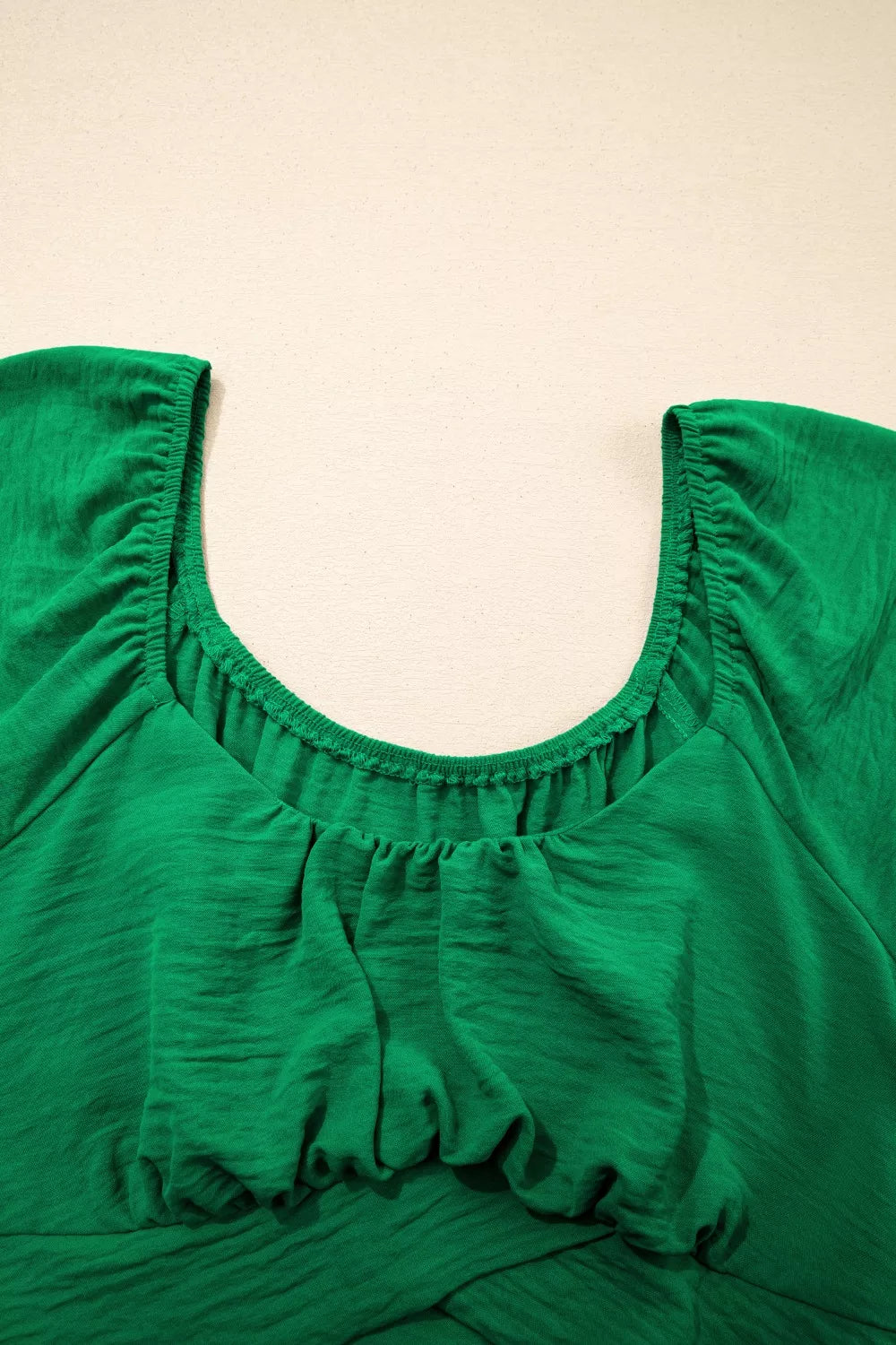 Solid Color Ruched Crossed Waist Tied Back Short Sleeve Peplum Top