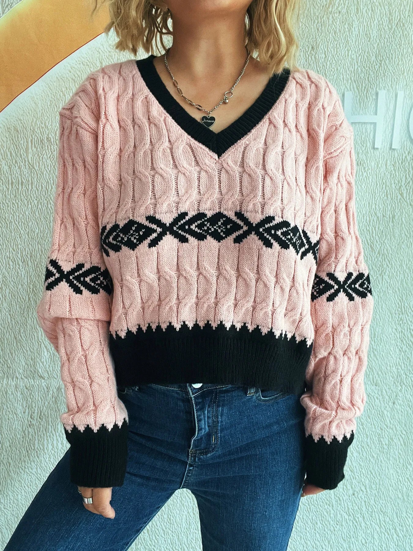 Cable Knit V-Neck Sweater