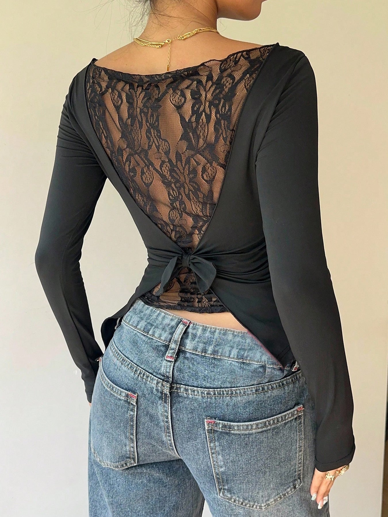 Lace Back Long Sleeve T-Shirt
