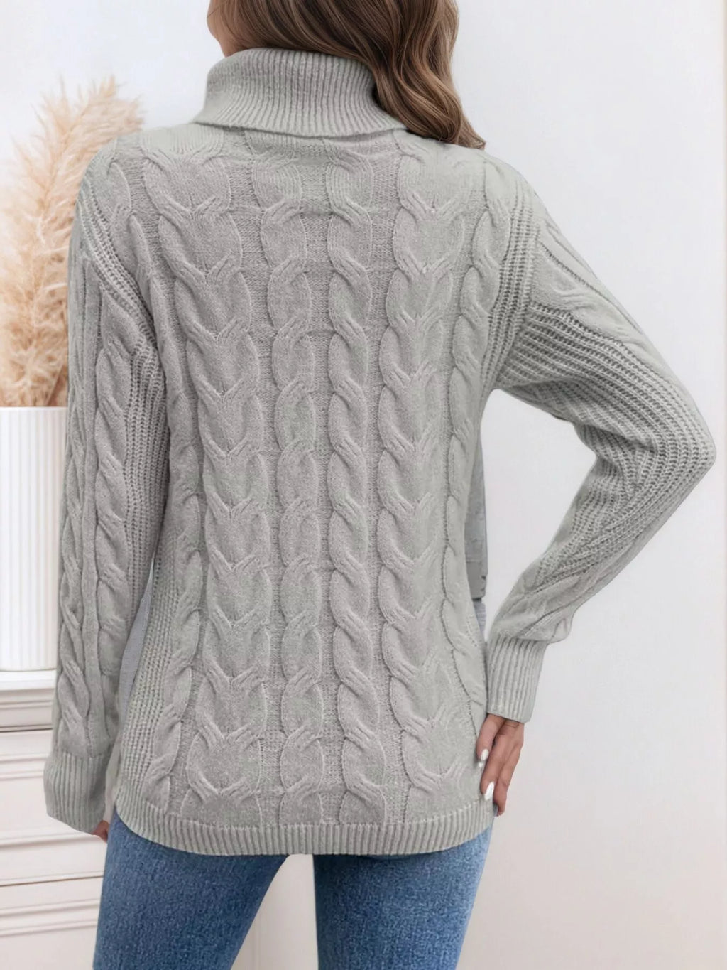 Cable Knit Turtleneck Long Sleeve Sweater