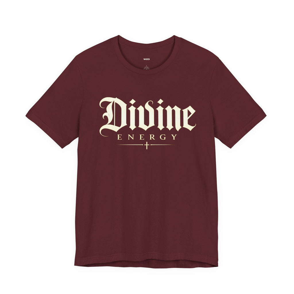Divine Energy Tee — Gothic Script Faith Graphic | Wear Your Worship