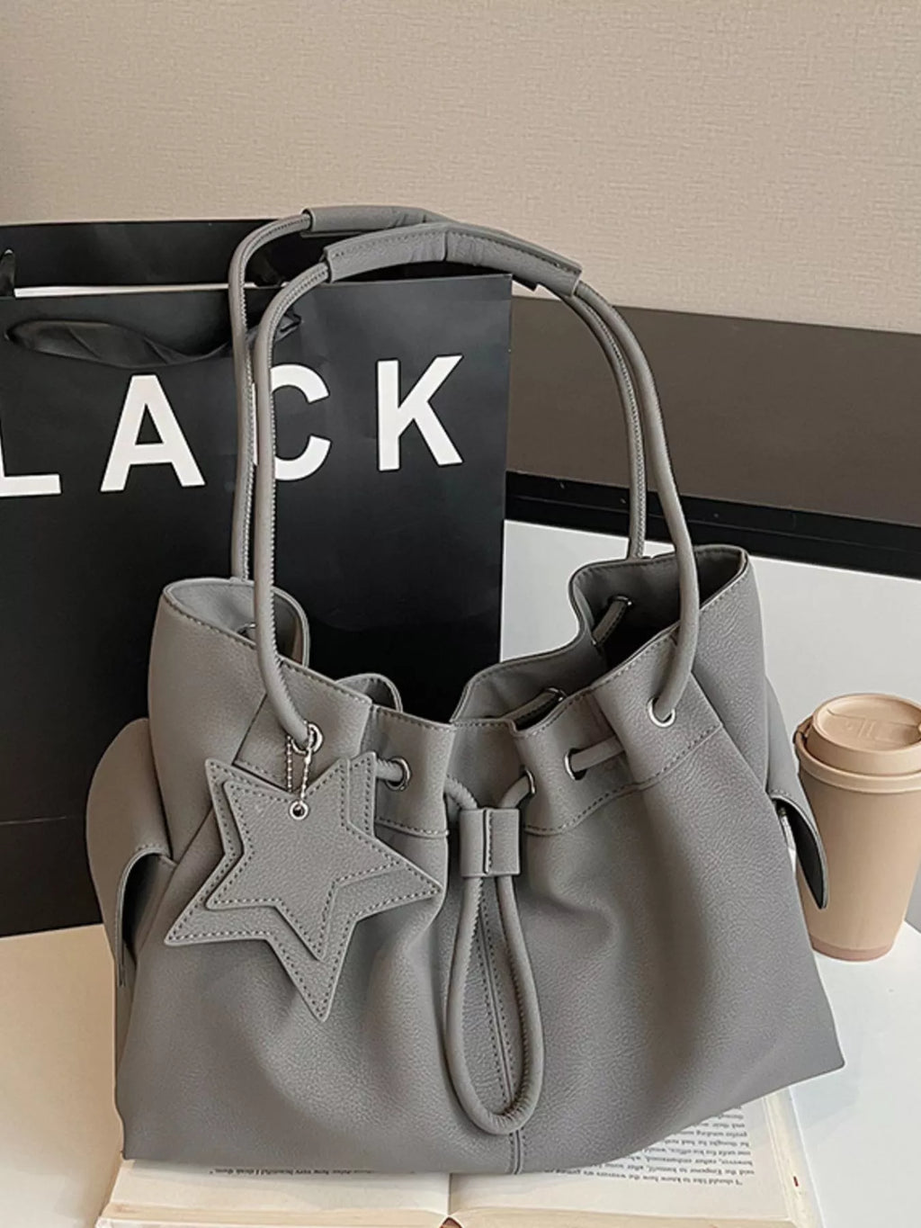 Drawstring Shoulder Bag with Star Charm
