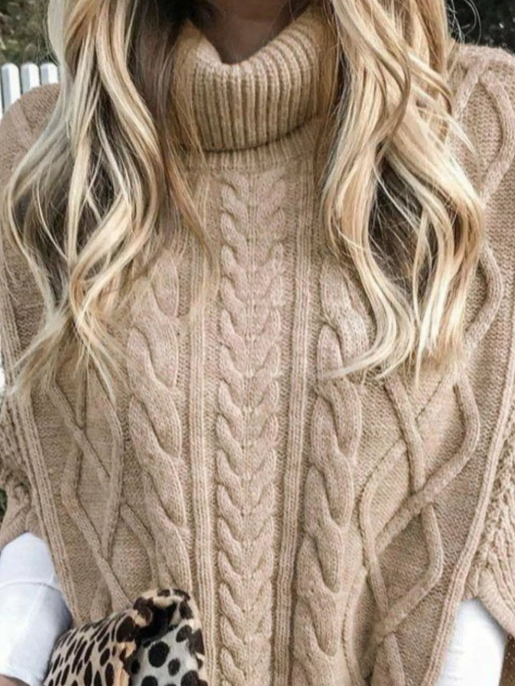 Chunky Cable Knit Turtleneck Poncho Cover Up