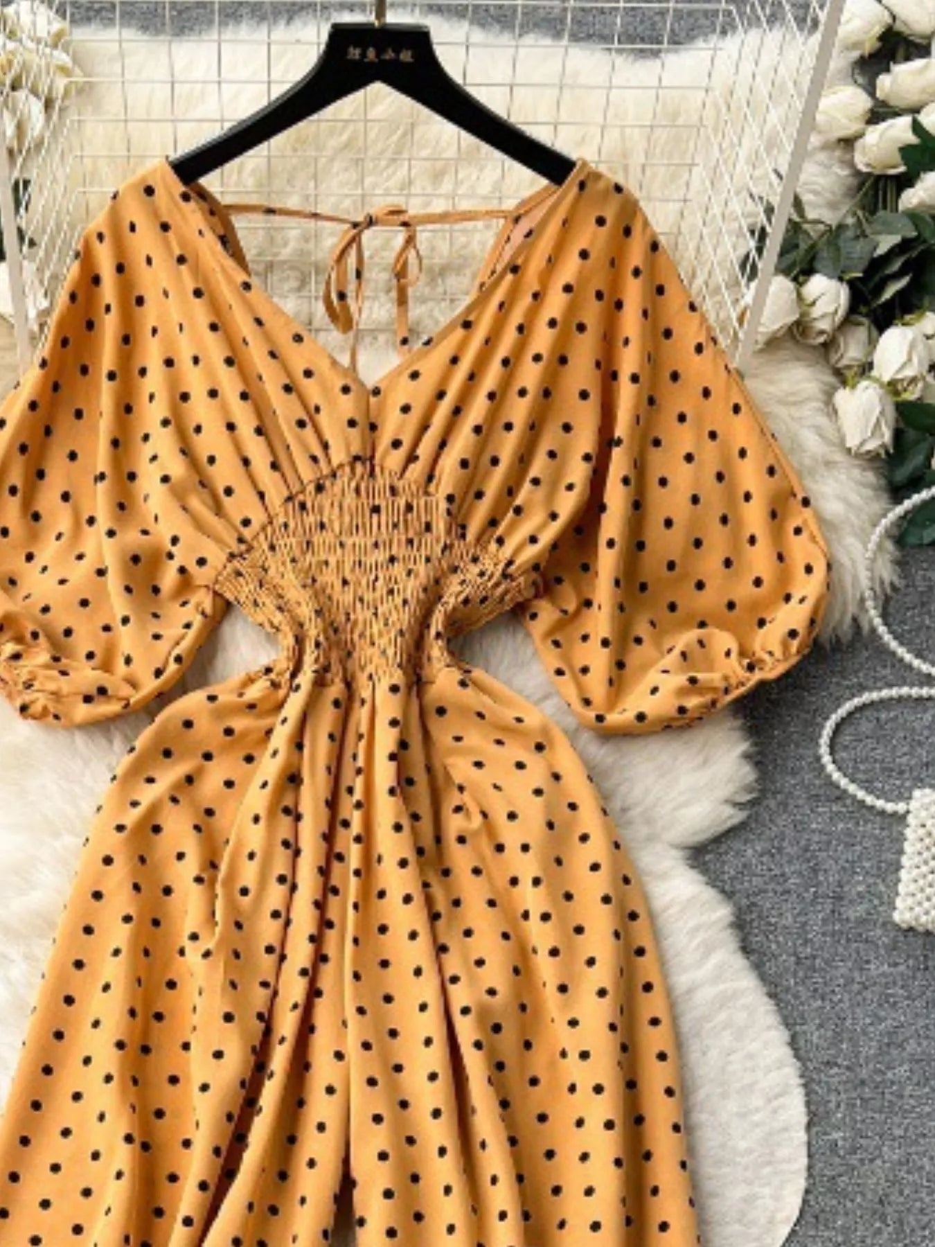 Smocked V-Neck Wide Leg Jumpsuit