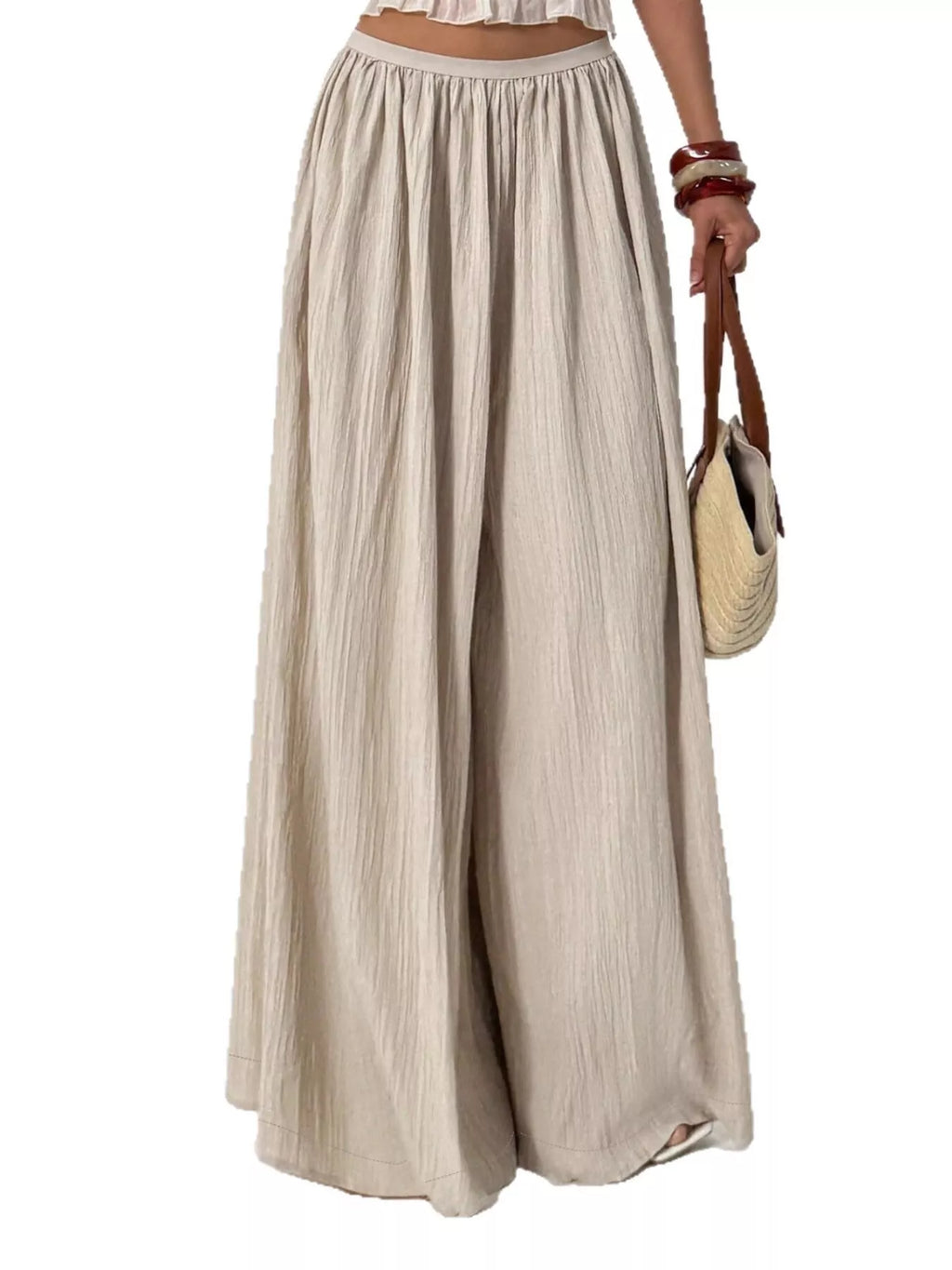 Wide-Leg Textured Pants