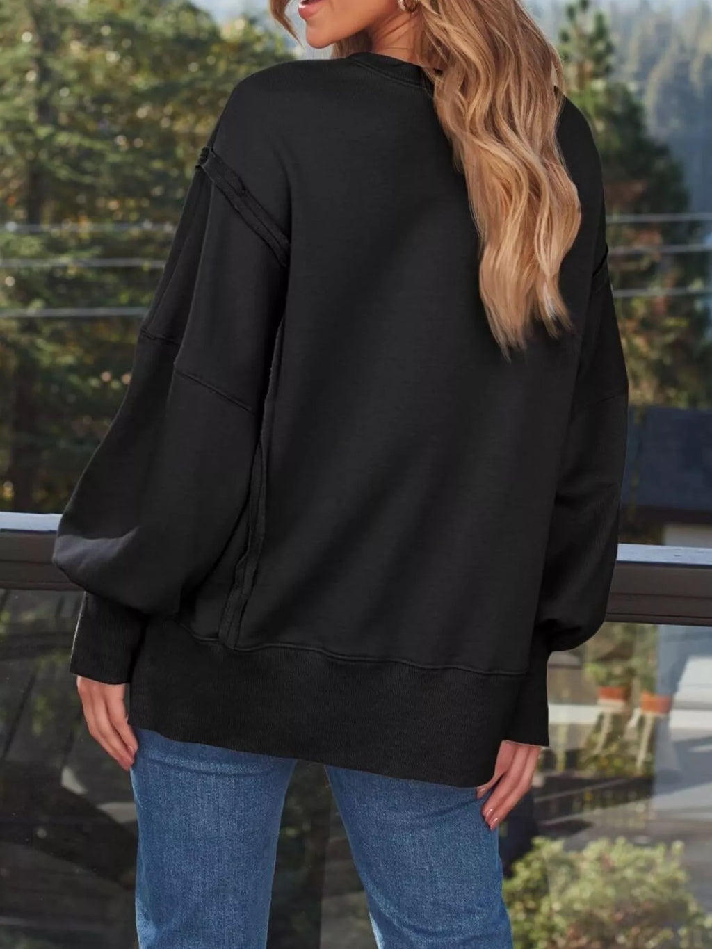 Side Slit Long Sleeve Oversized Sweatshirt