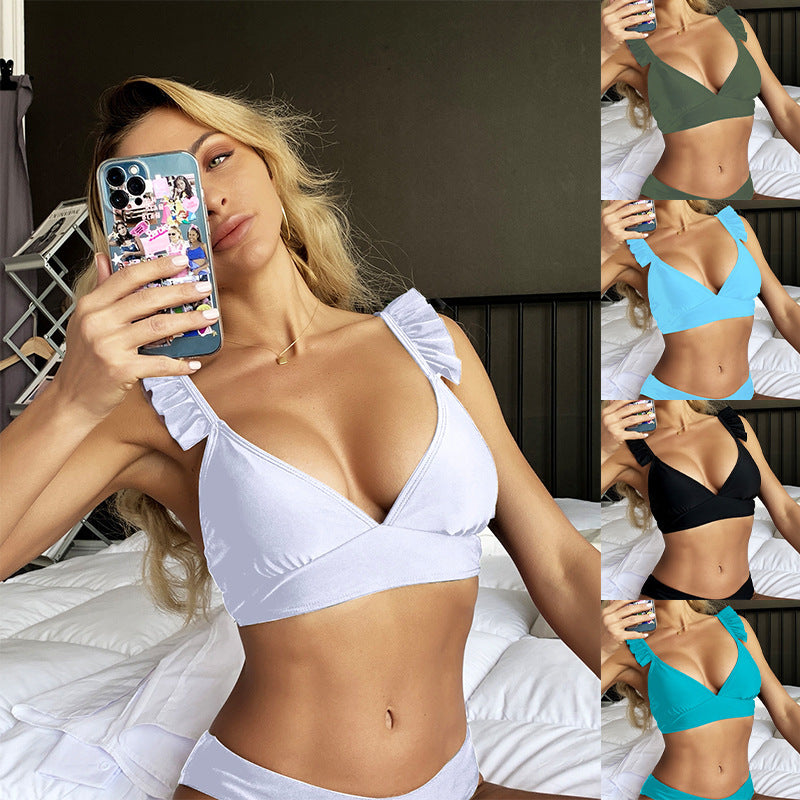 Solid Color Butterfly Pleated Swimwear Beach Swimwear One-Piece Top