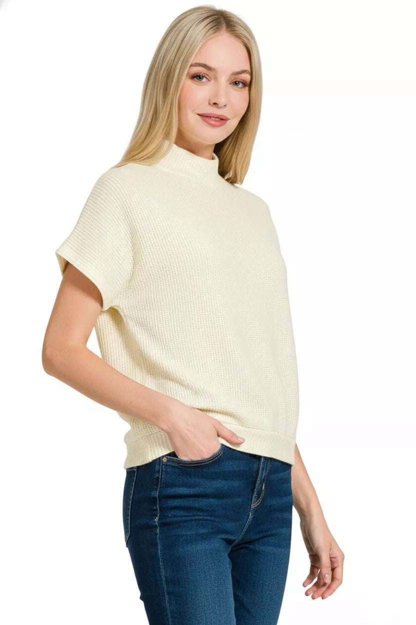 Zenana Mock Neck Short Sleeve Sweater