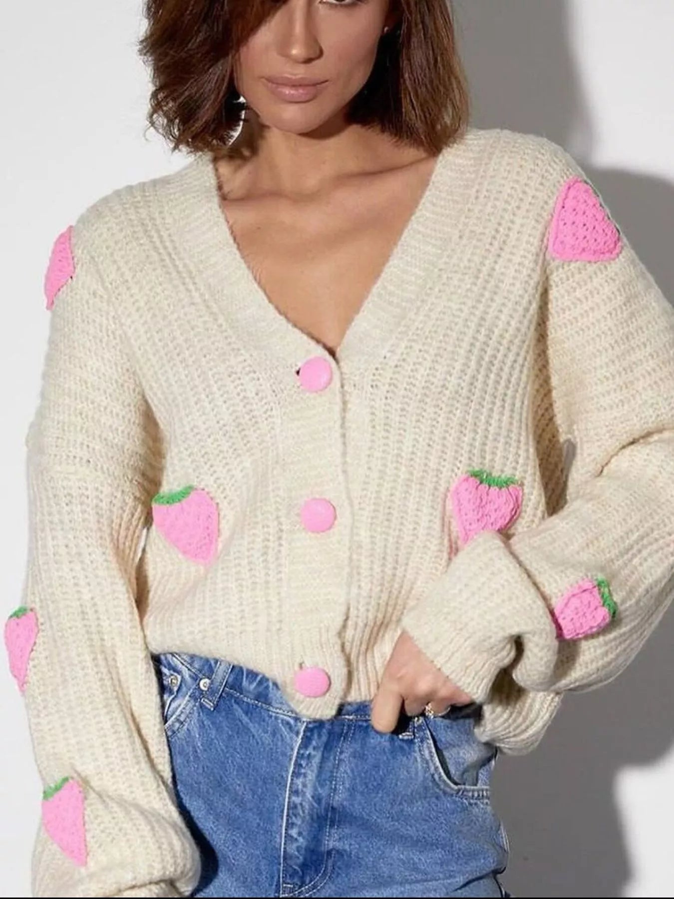 Strawberry Button Down Cardigan
