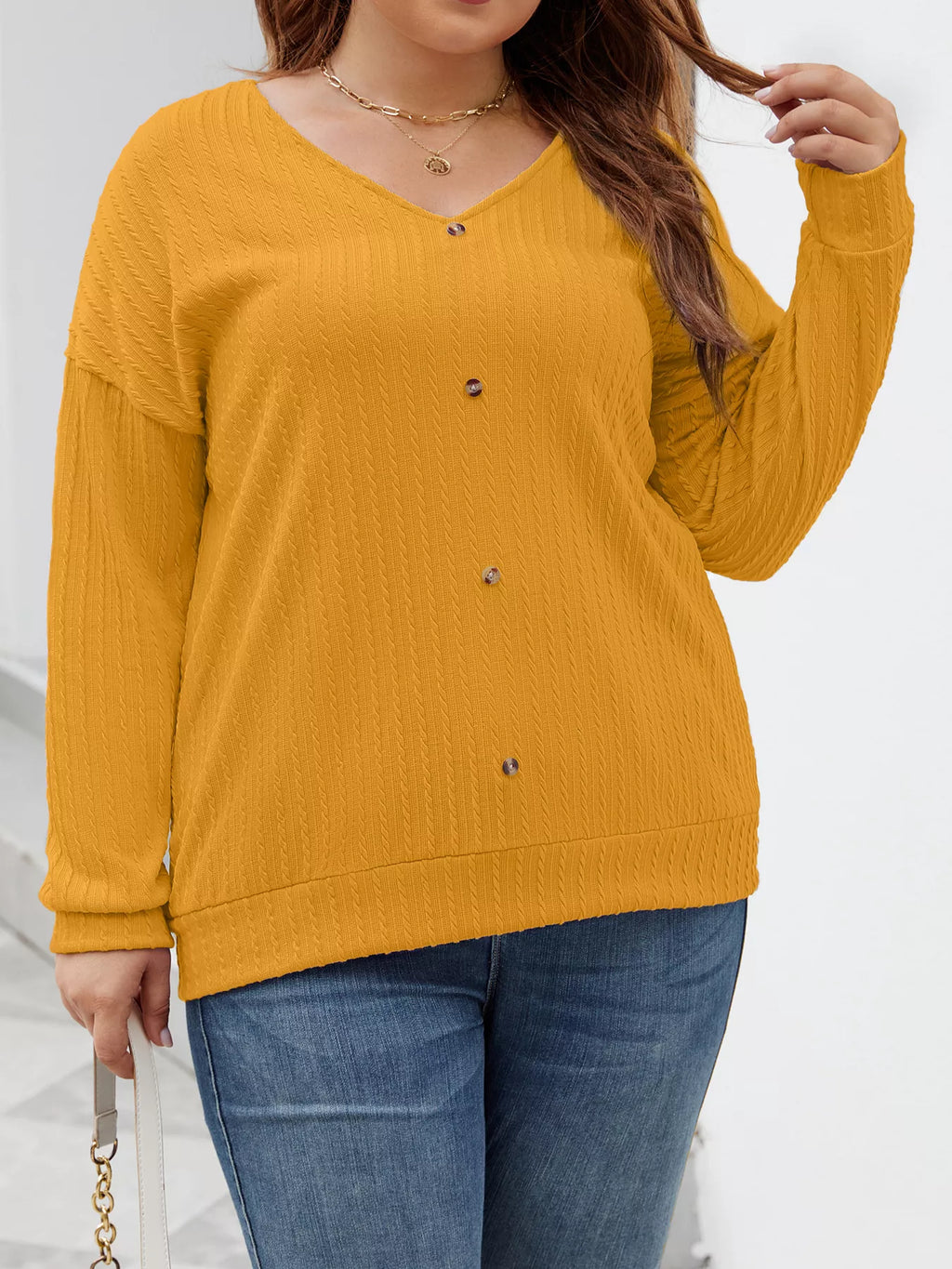 Plus Size V-Neck Dropped Shoulder Blouse