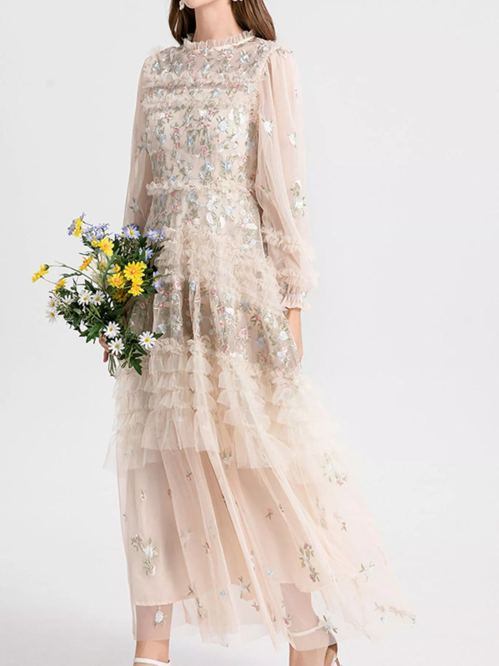 Floral Tulle Layered Maxi Dress