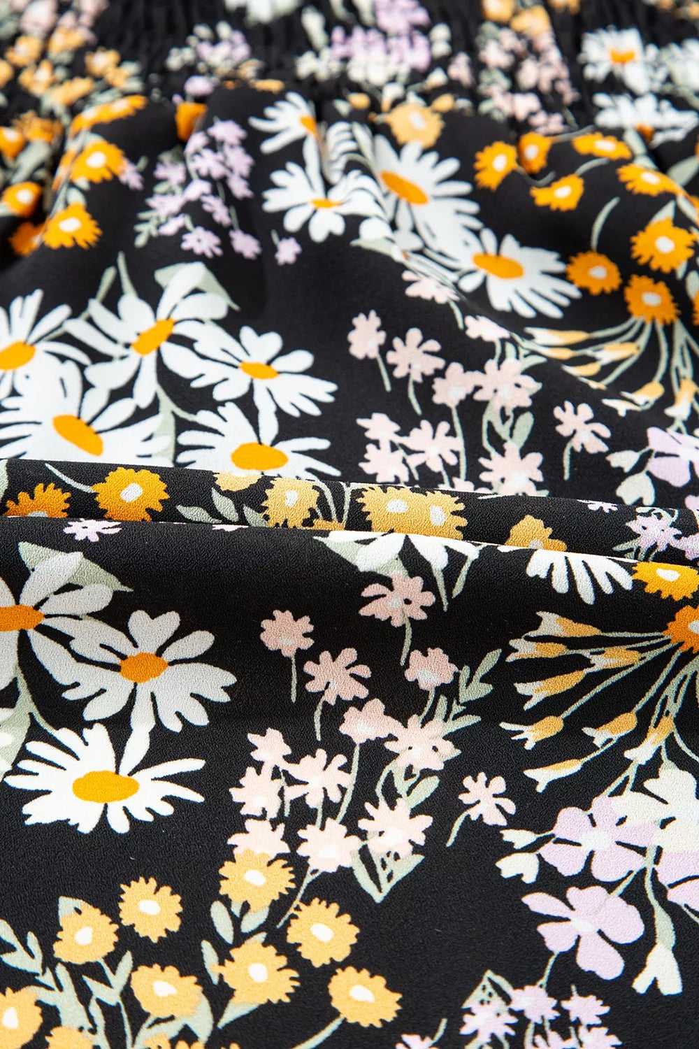 Floral Print V Neck Smocked Babydoll Blouse