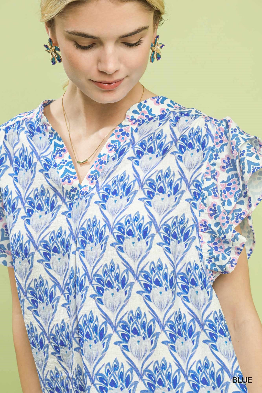 Umgee Double Frill Sleeve Floral Blouse