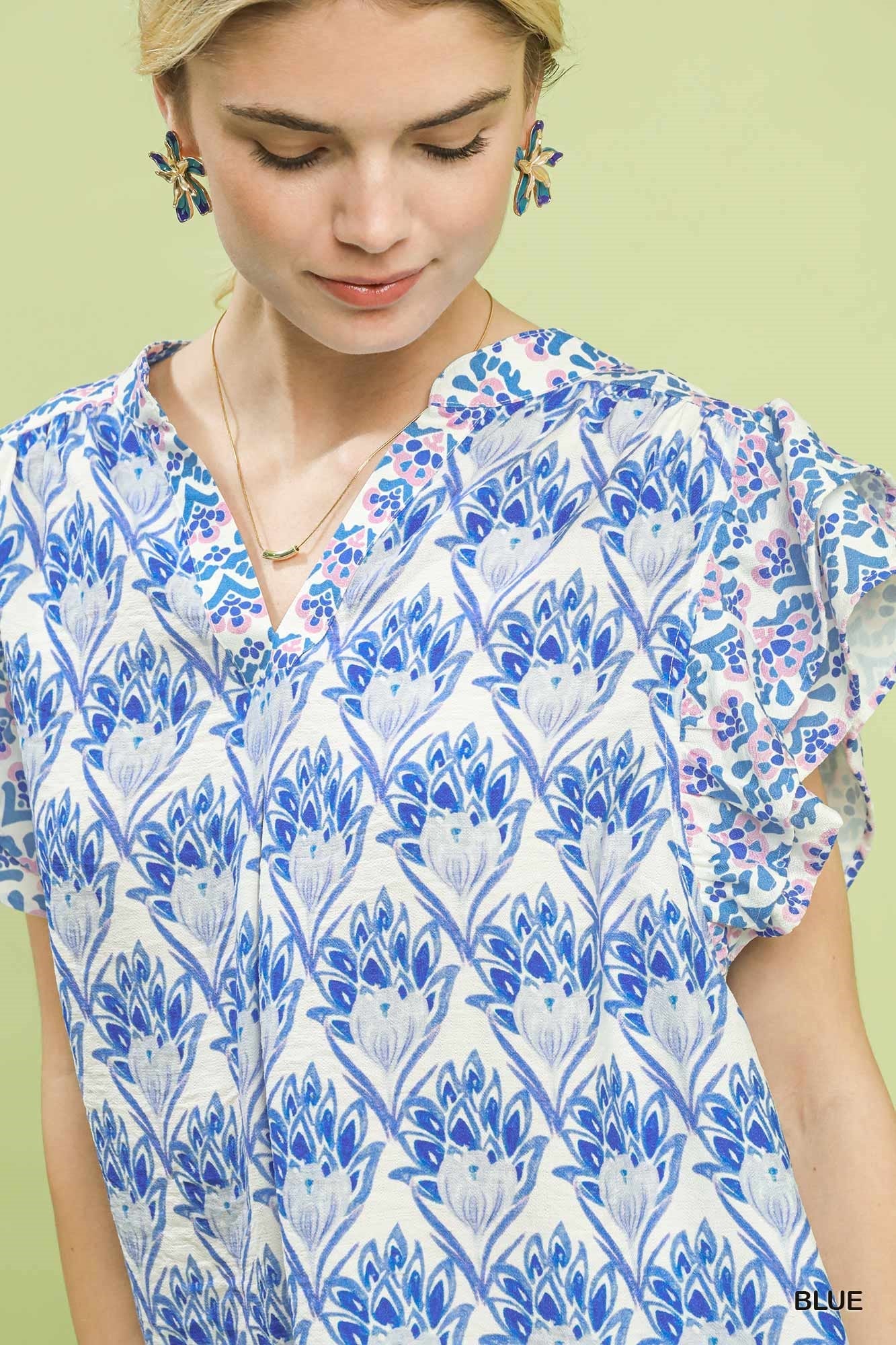 Umgee Double Frill Sleeve Floral Blouse