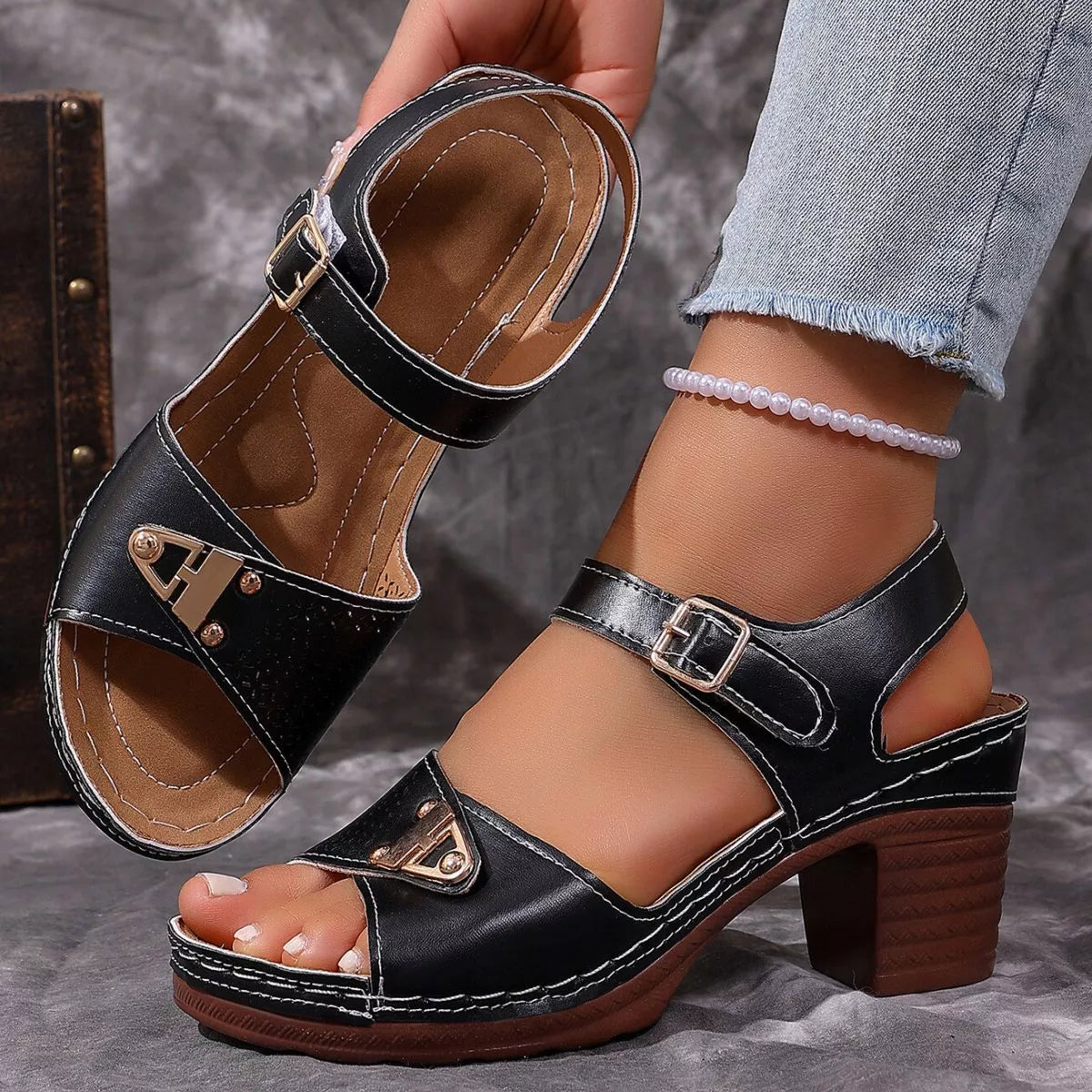 Open Toe Block Heels Sandals