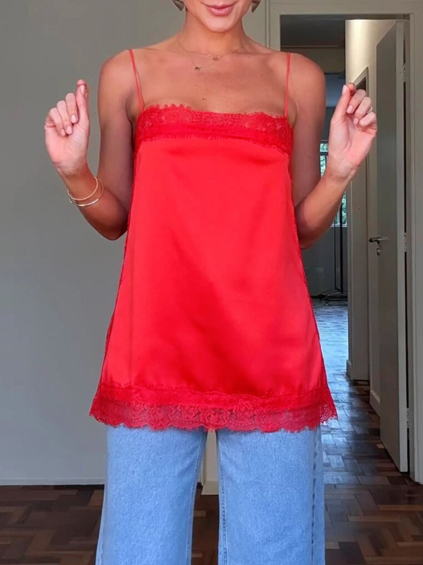 Lace Trimmed Satin Cami