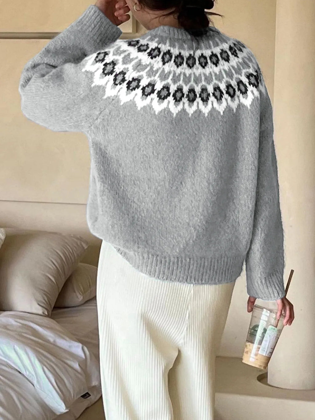 Nordic Fair Isle Pattern Round Neck Sweater