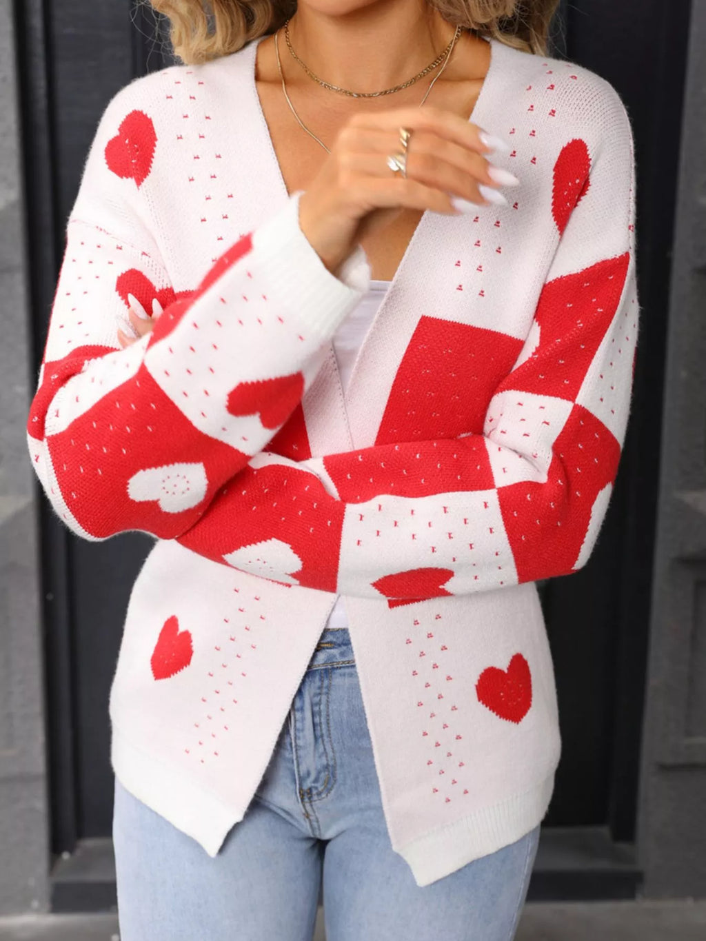 Valentine's Day Heart Pattern Knit Cardigan