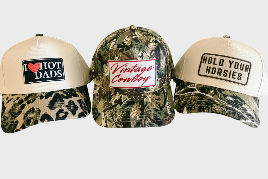 SMOKE SHOW  // Embroidered Patch on Animal Print Camo Structured Cap