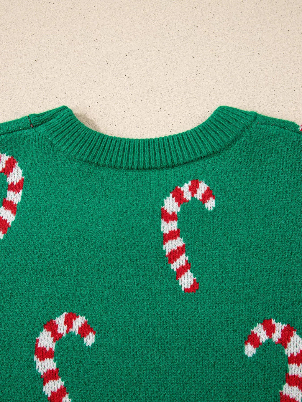 Christmas Candy Cane Holiday Drop Shoulder Sweater