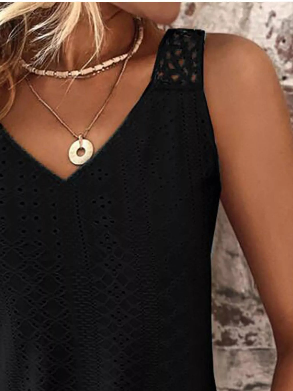 Eyelet Lace Trim V-Neck Tank Top