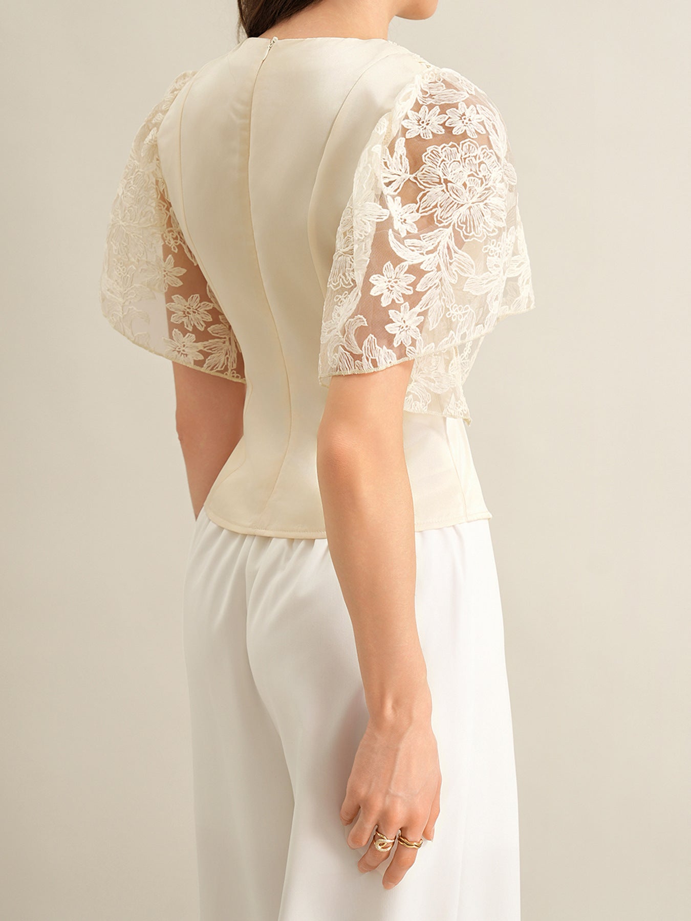 Lace Trimmed Short Sleeve Blouse