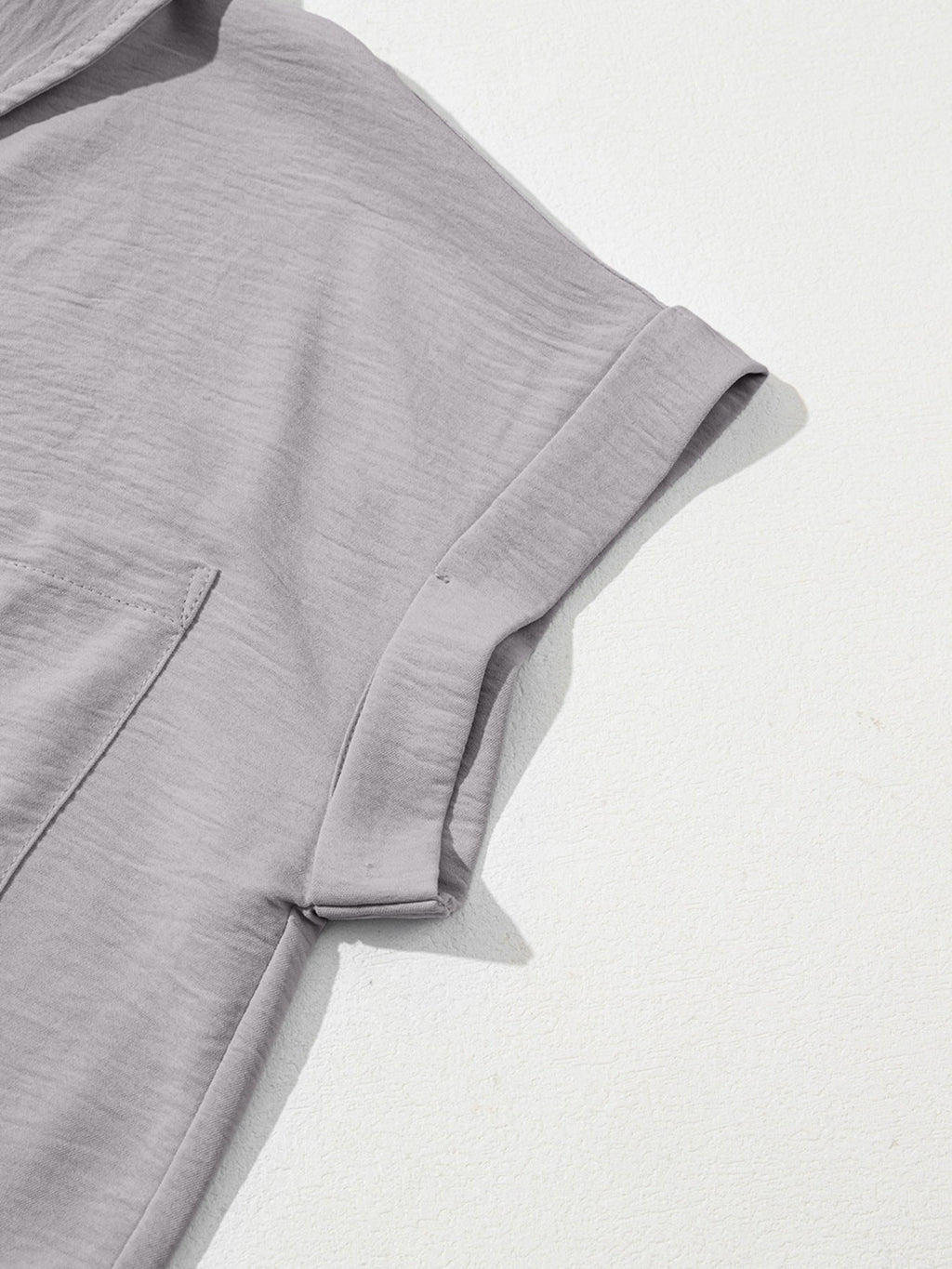 Solid Color Cuffed Short Sleeve Shirt