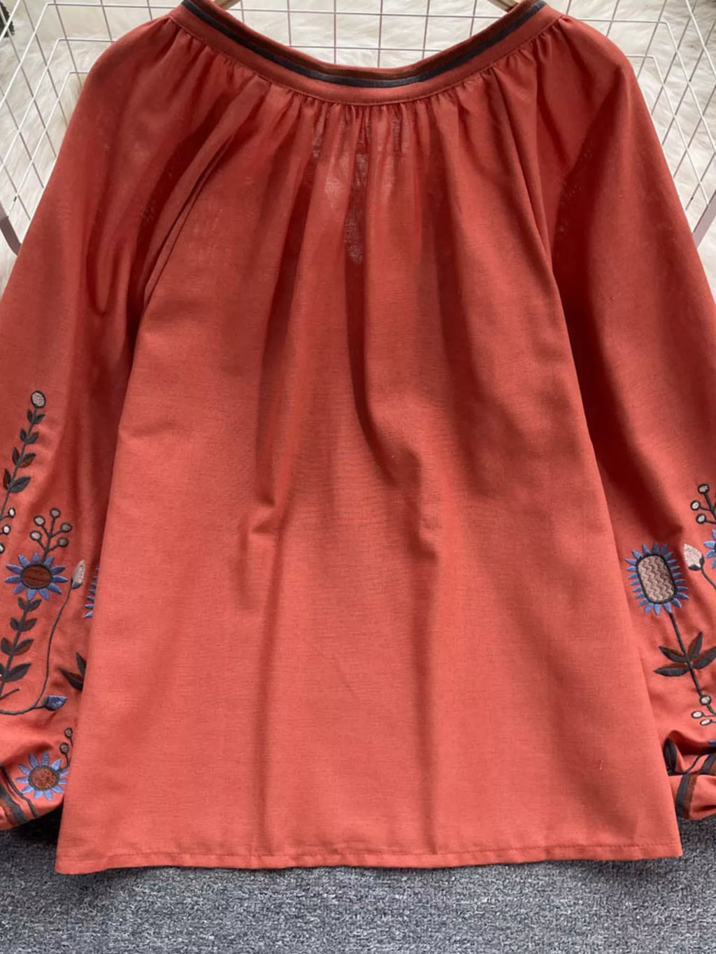 Embroidered Tie Neck Blouse