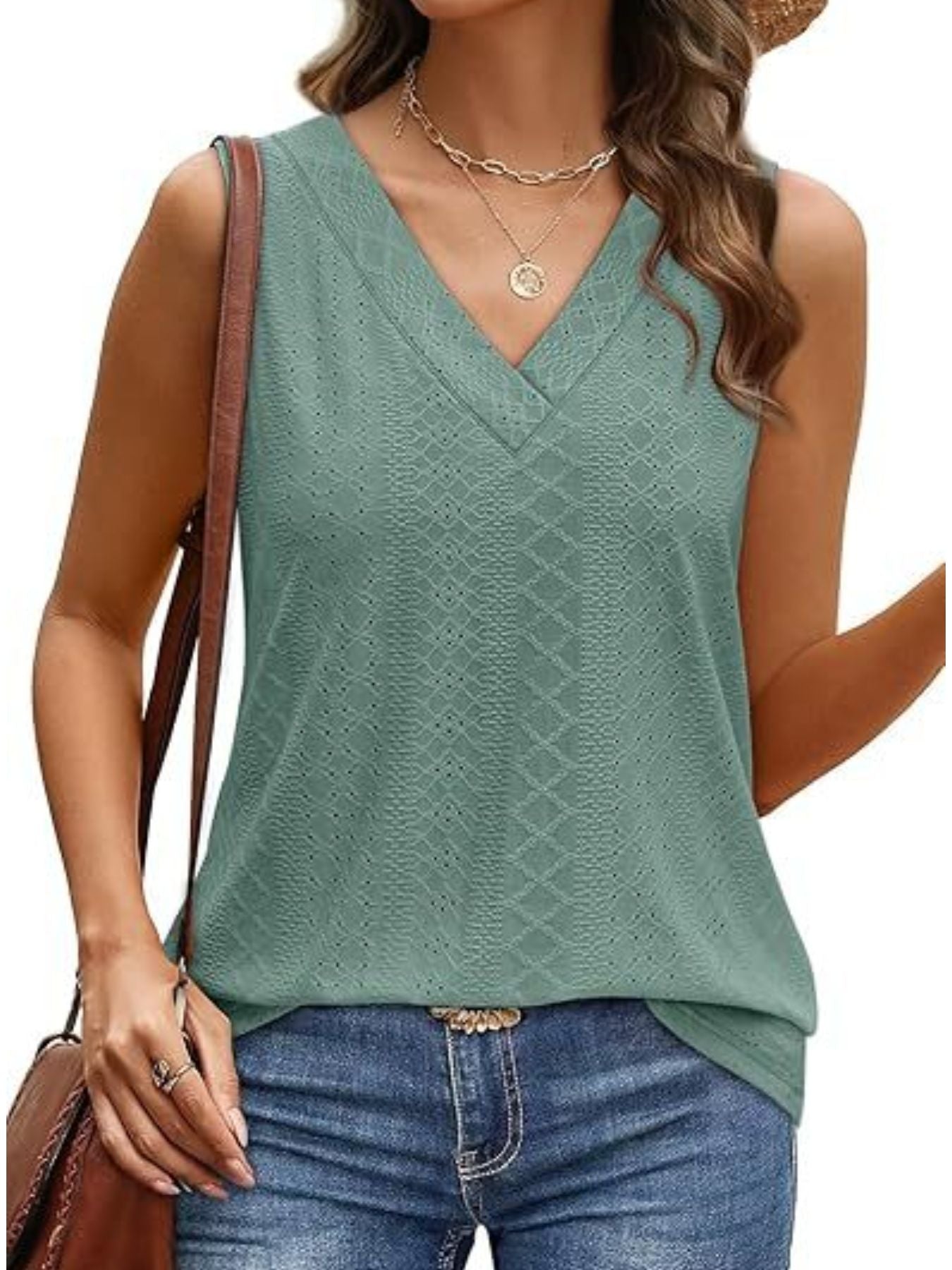 Eyelet V-Neck Tank