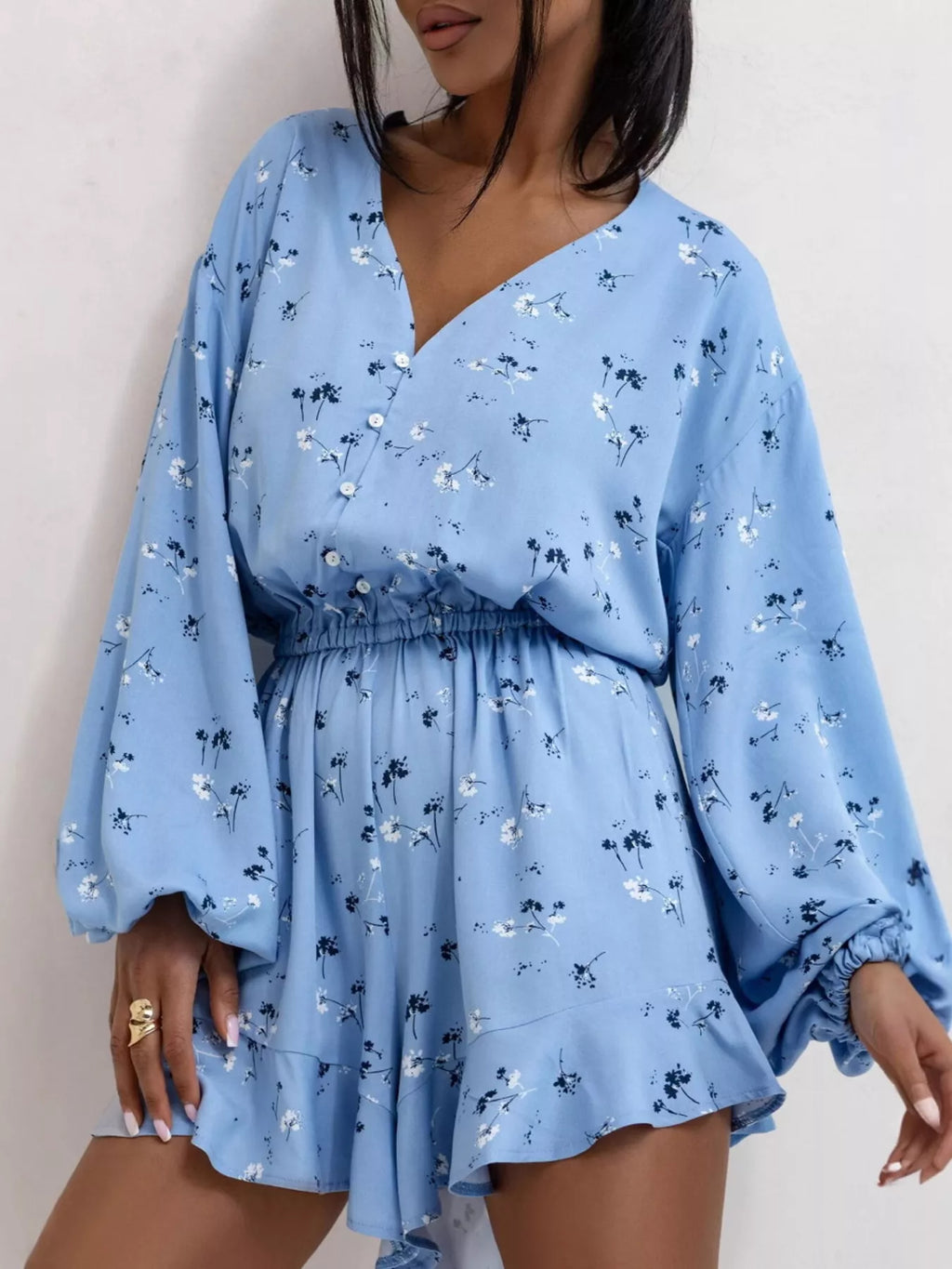 Floral Print V-Neck Romper