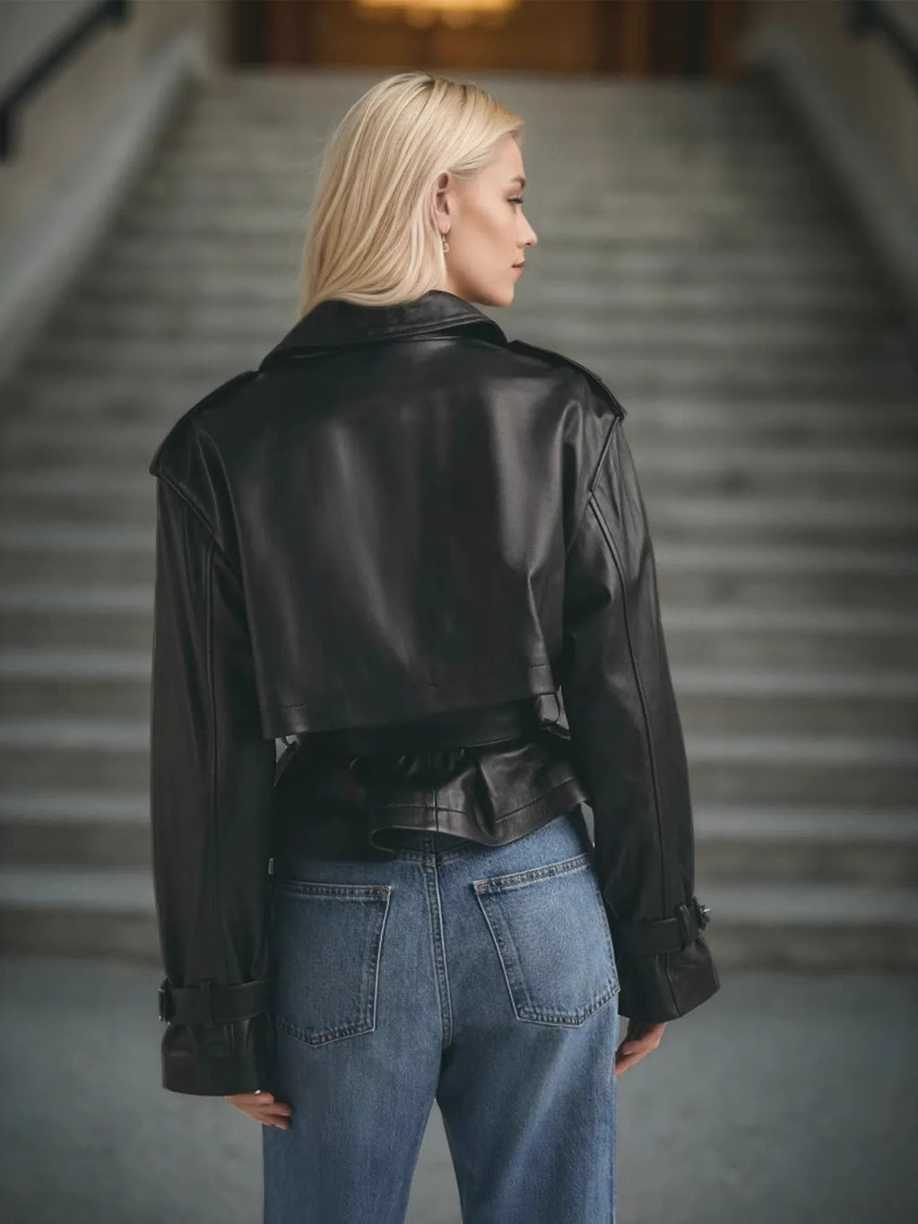 Leather Belted Trench Jacket