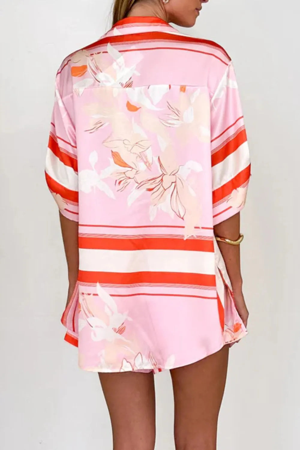 Printed Collared Neck Top and Shorts Set