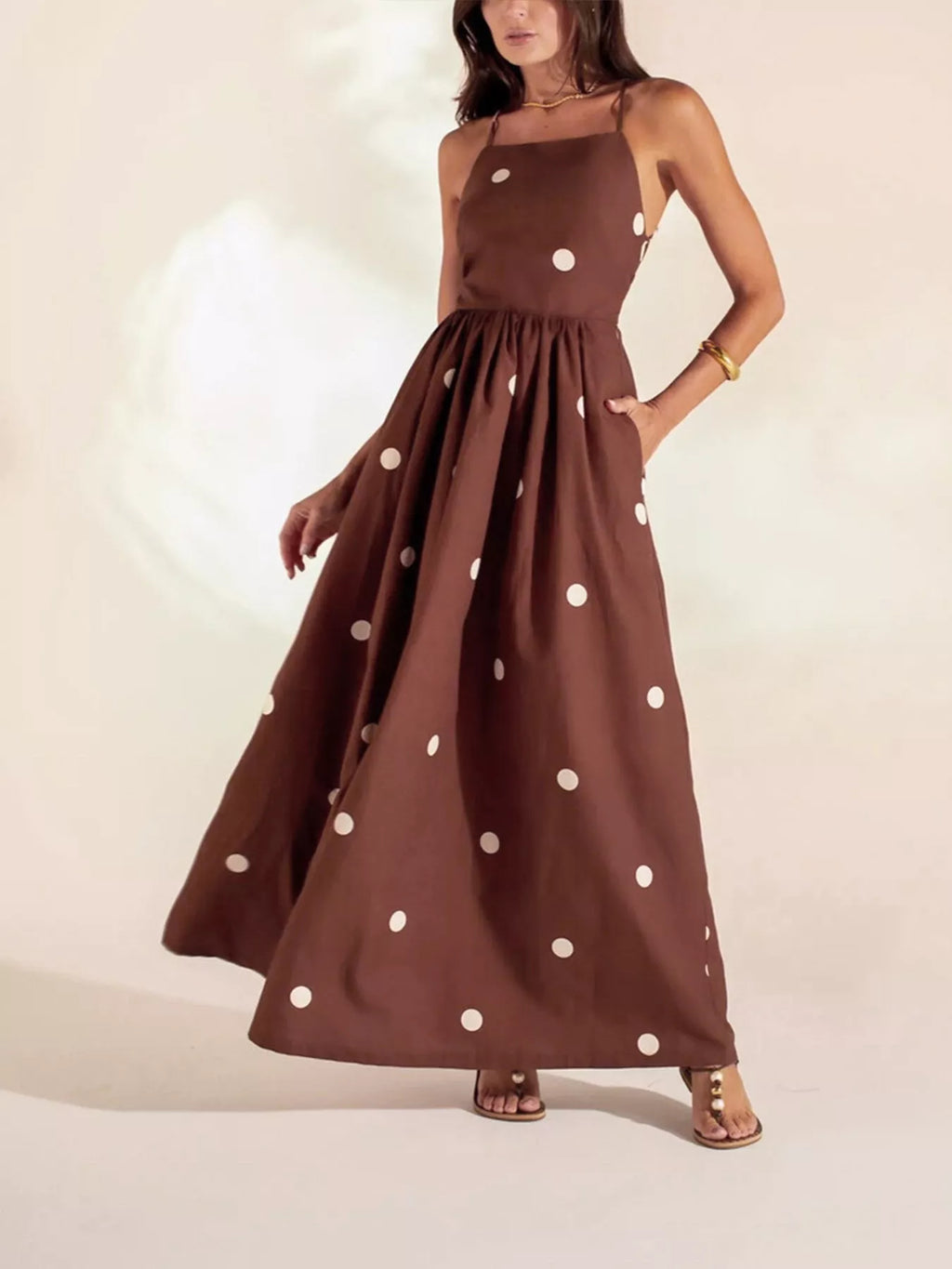 Polka Dot Maxi Dress with Spaghetti Straps