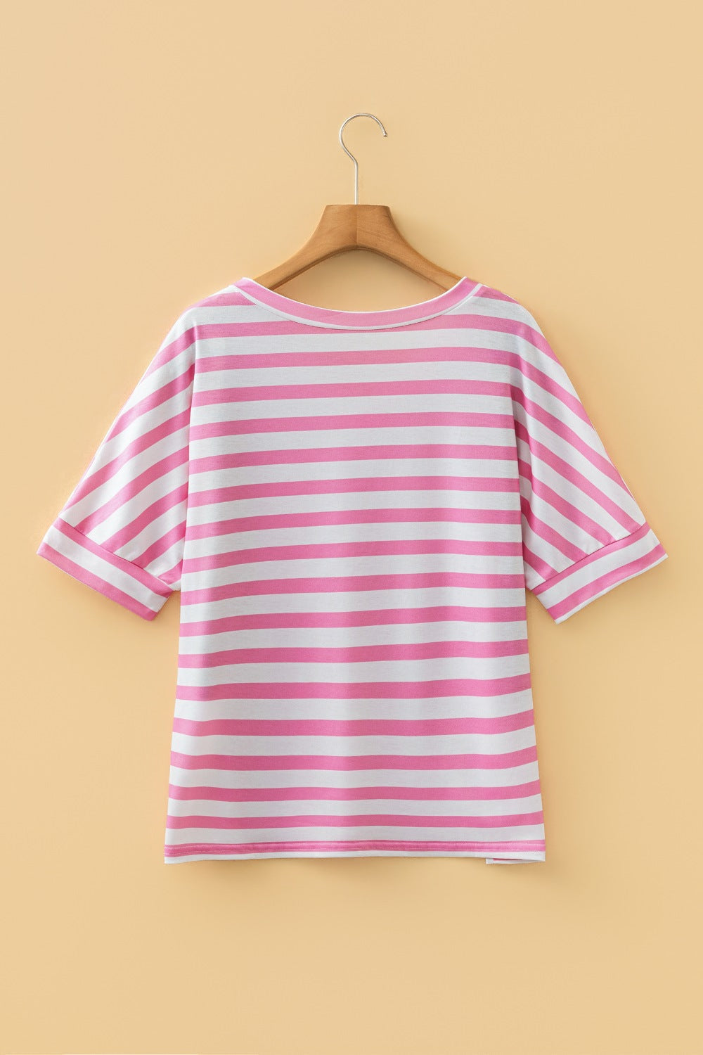 Stripe V Neck Patched Pocket Casual T Shirt