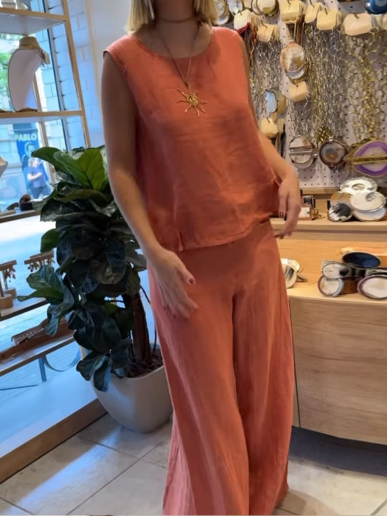 Full Size Round Neck Tank and Pants Set Plus Size