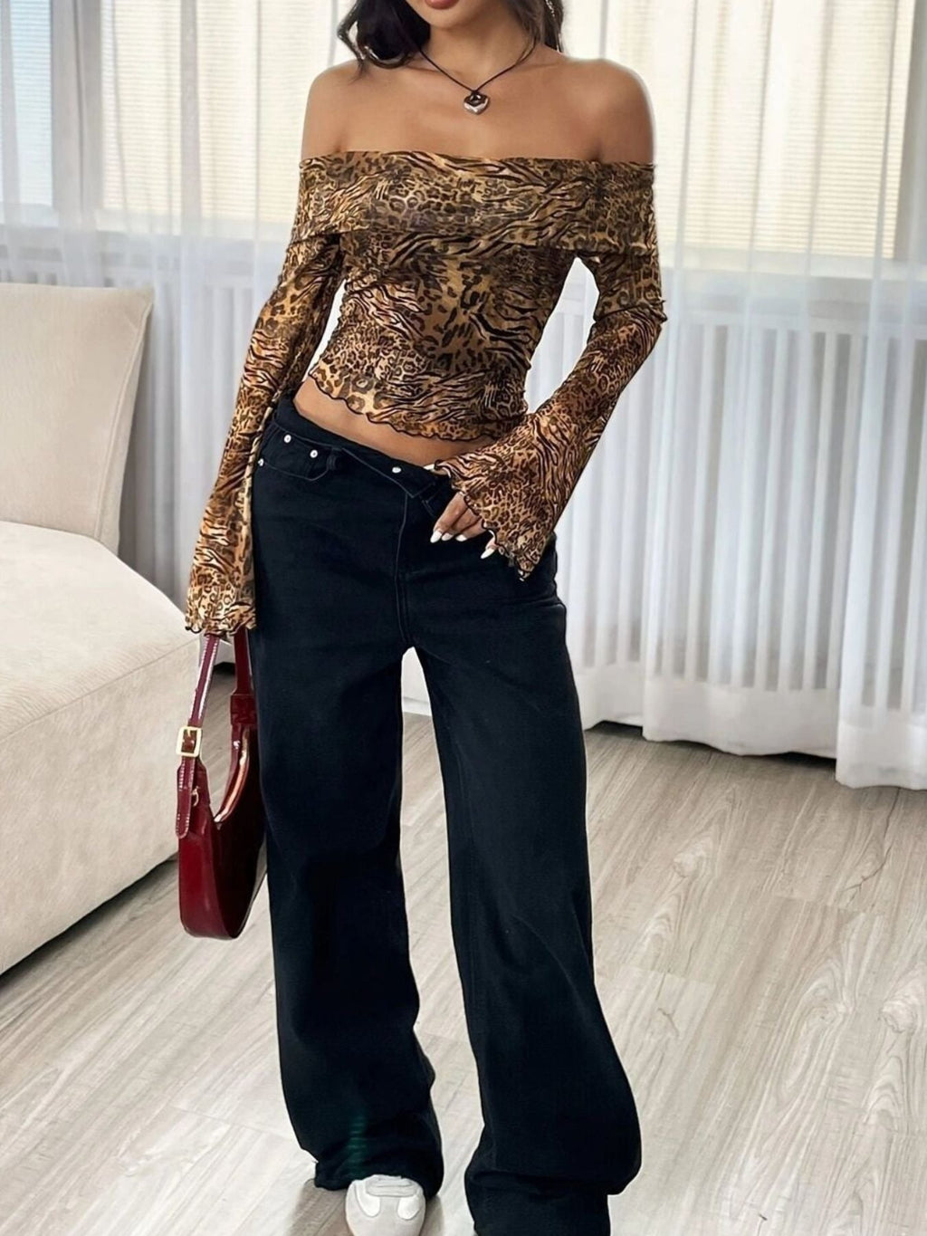 Leopard Print Off-Shoulder Top