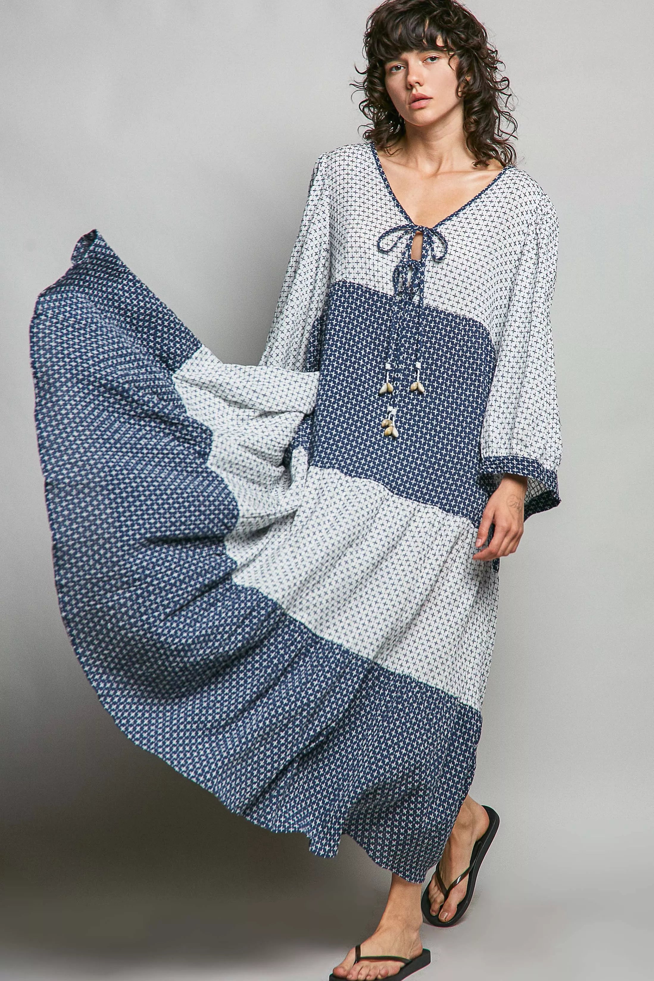 POL Tiered Boho Two-Tone Maxi Dress