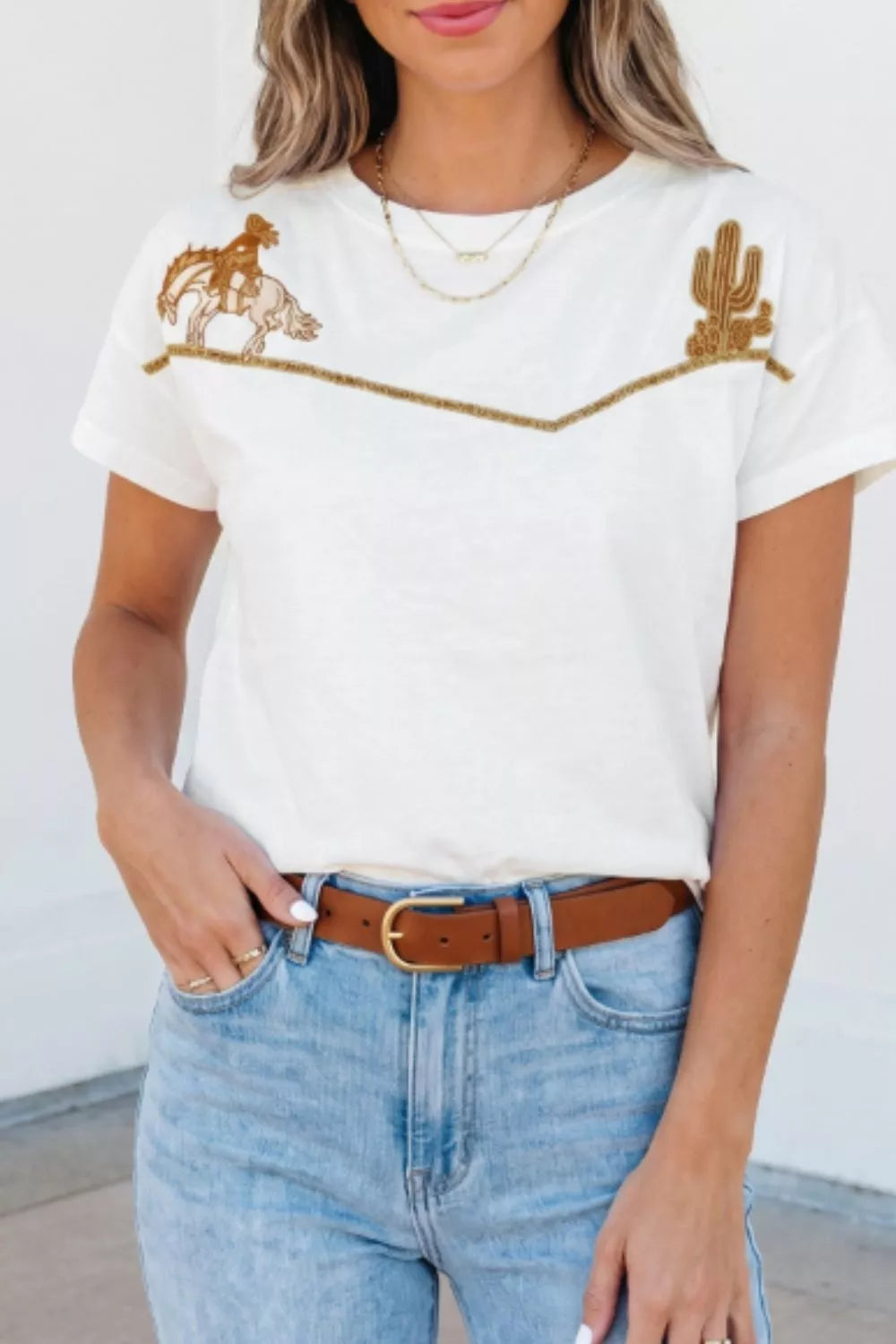 Western Embroidered Casual Tee
