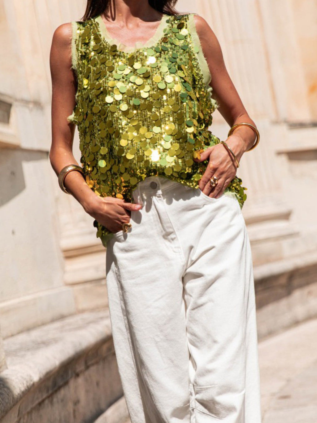 Sequin Round Neck Tank