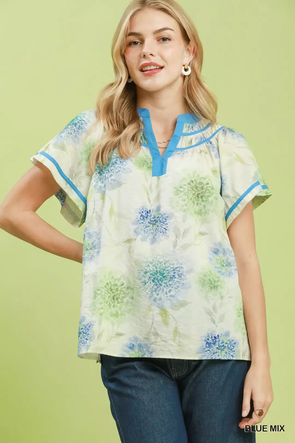 Umgee Floral Flutter Sleeve Blouse