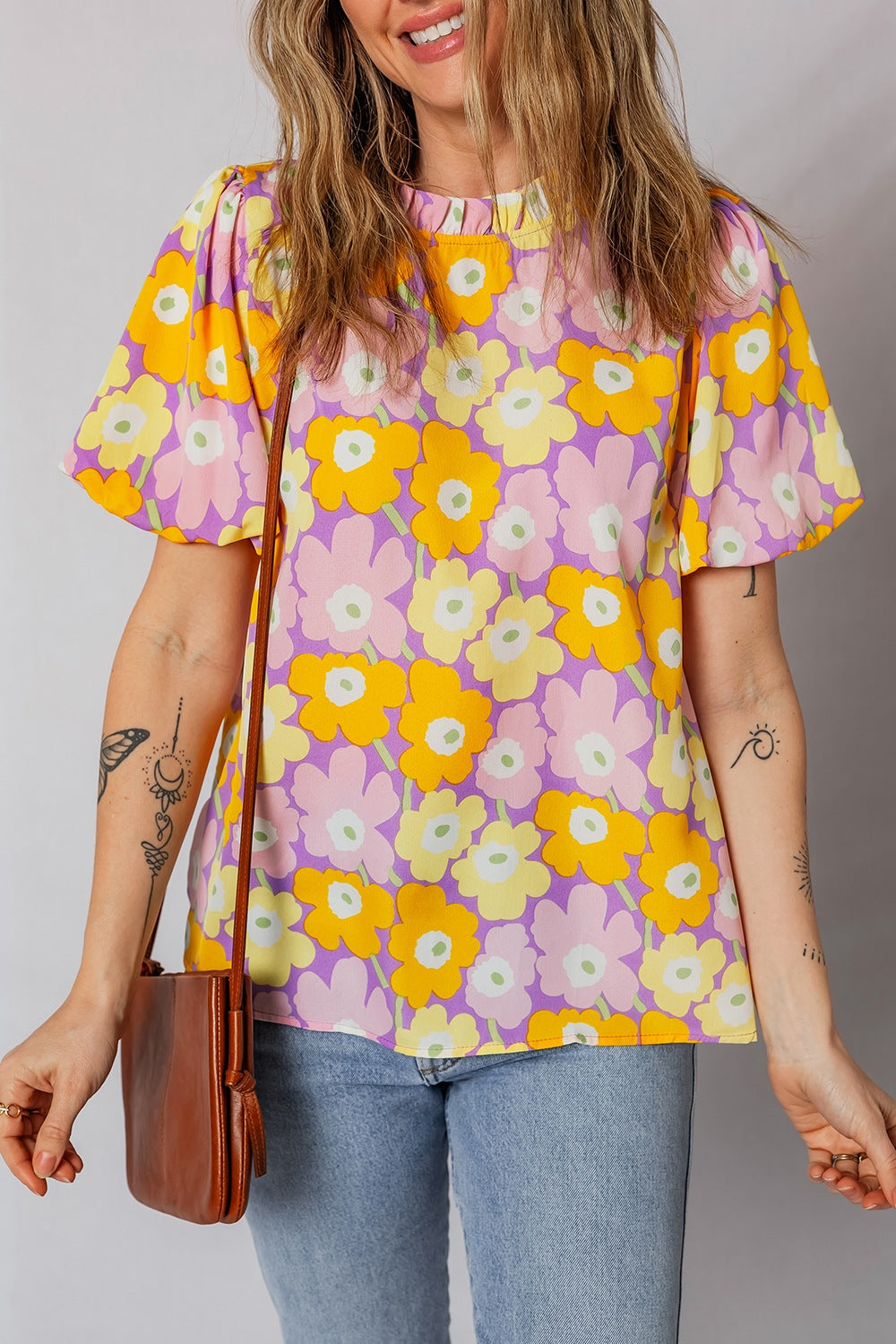 Floral Print Puff Sleeve Blouse