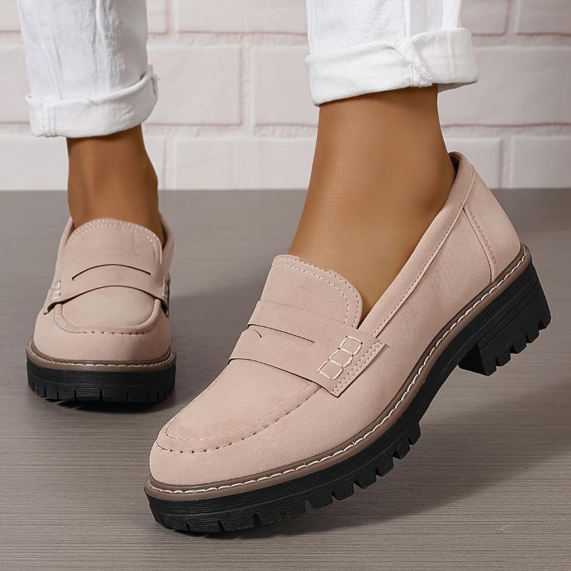 Thick-Sole Solid Color Loafers Women | Trendy Chunky Flats