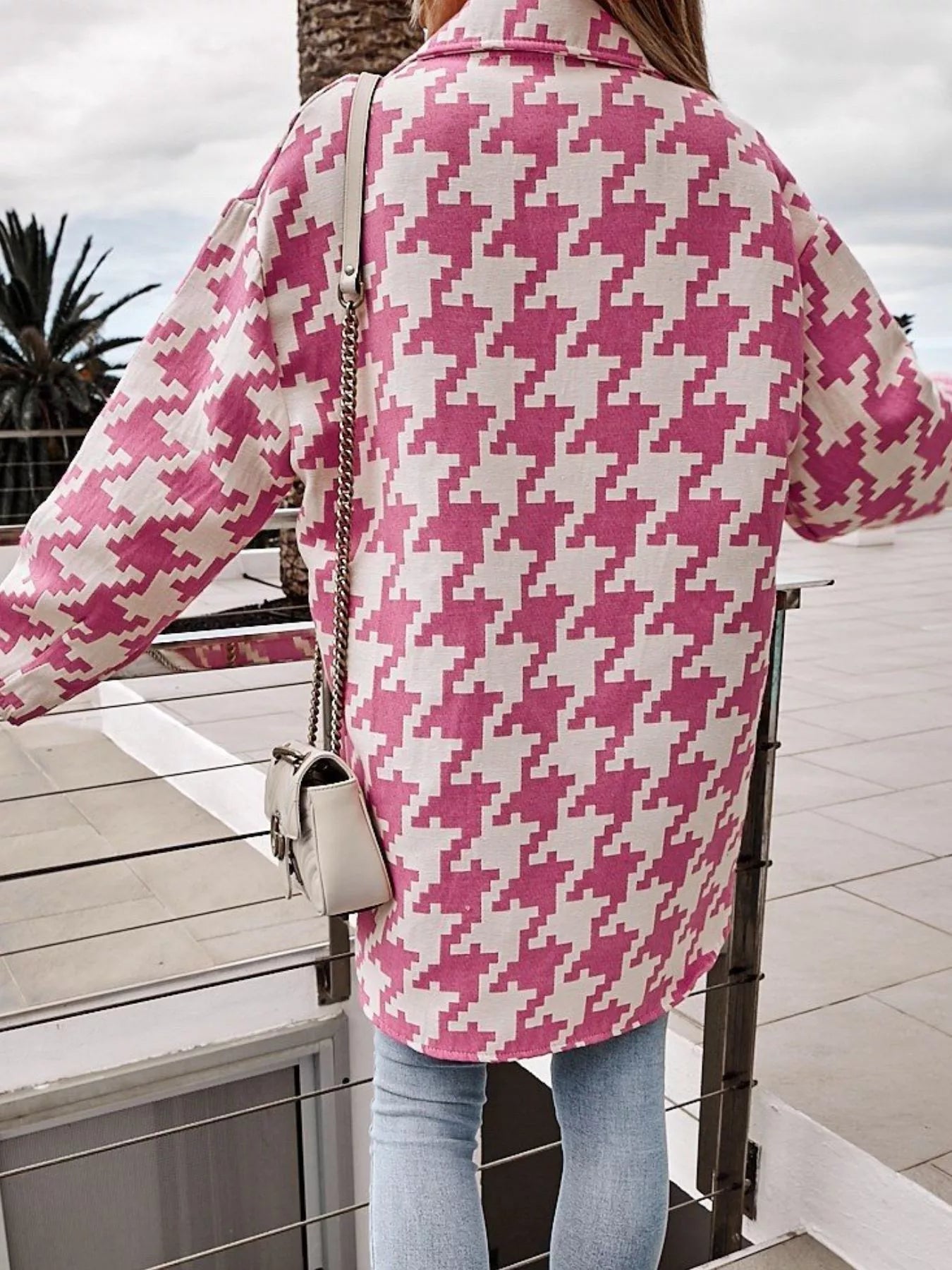 Houndstooth Button Up Long Sleeve Outerwear