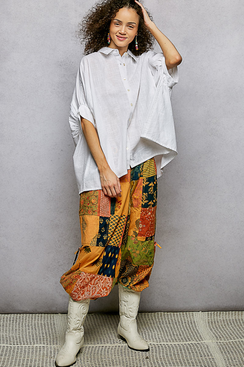 POL Button Down Half Dolman Sleeve Shirt