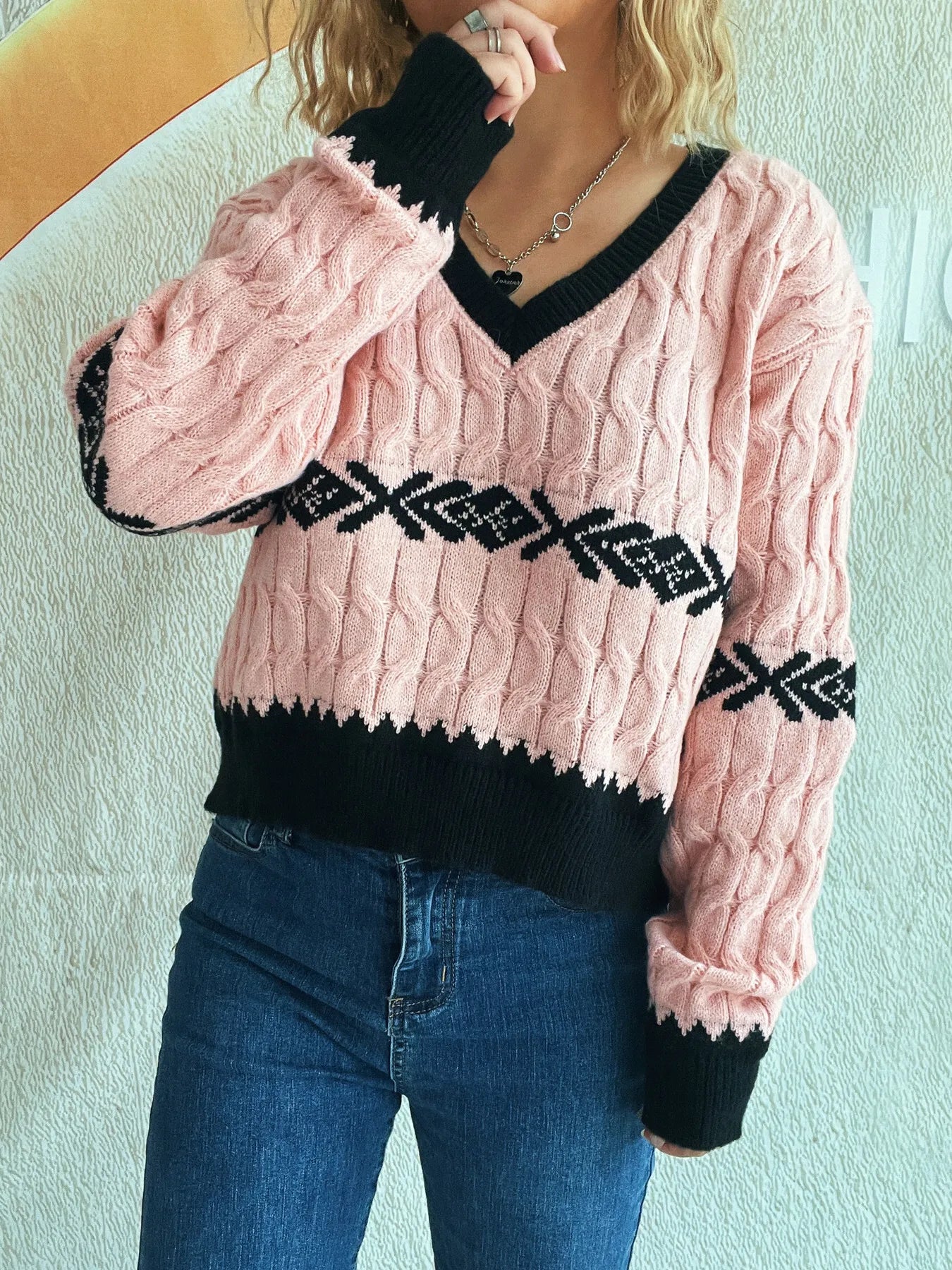 Cable Knit V-Neck Sweater